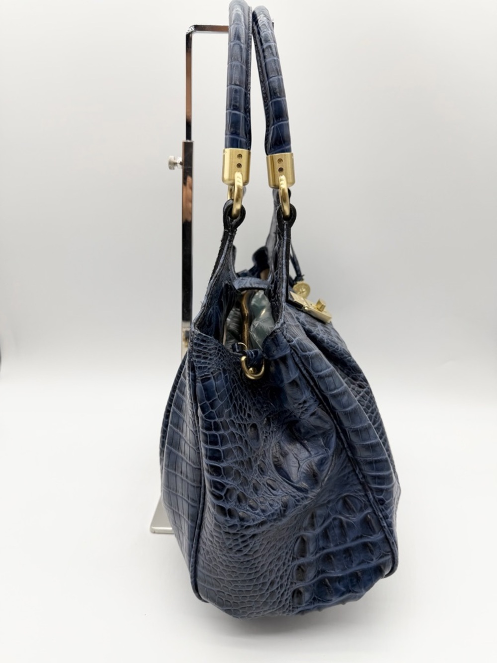 VTG Brahmin Melbourne Celia Crocs Embossed Leather Shoulder Bag Satchel Blue - Picture 6 of 14
